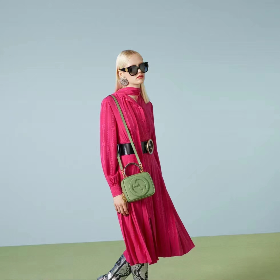 Gucci Women GG Blondie Top Handle Bag Light Green Leather Round Interlocking G (4)