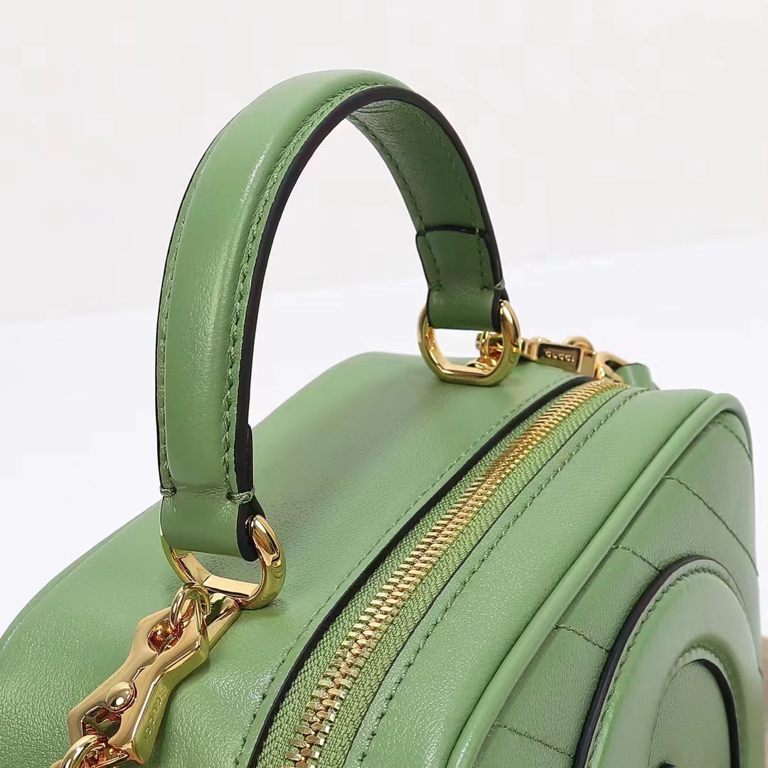 Gucci Women GG Blondie Top Handle Bag Light Green Leather Round Interlocking G (8)
