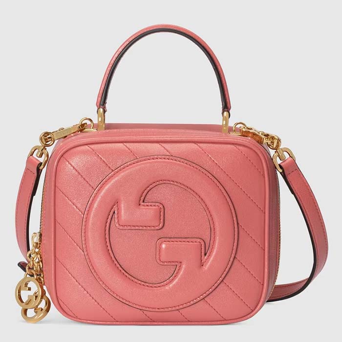 Gucci Women GG Blondie Top Handle Bag Pink Leather Round Interlocking G