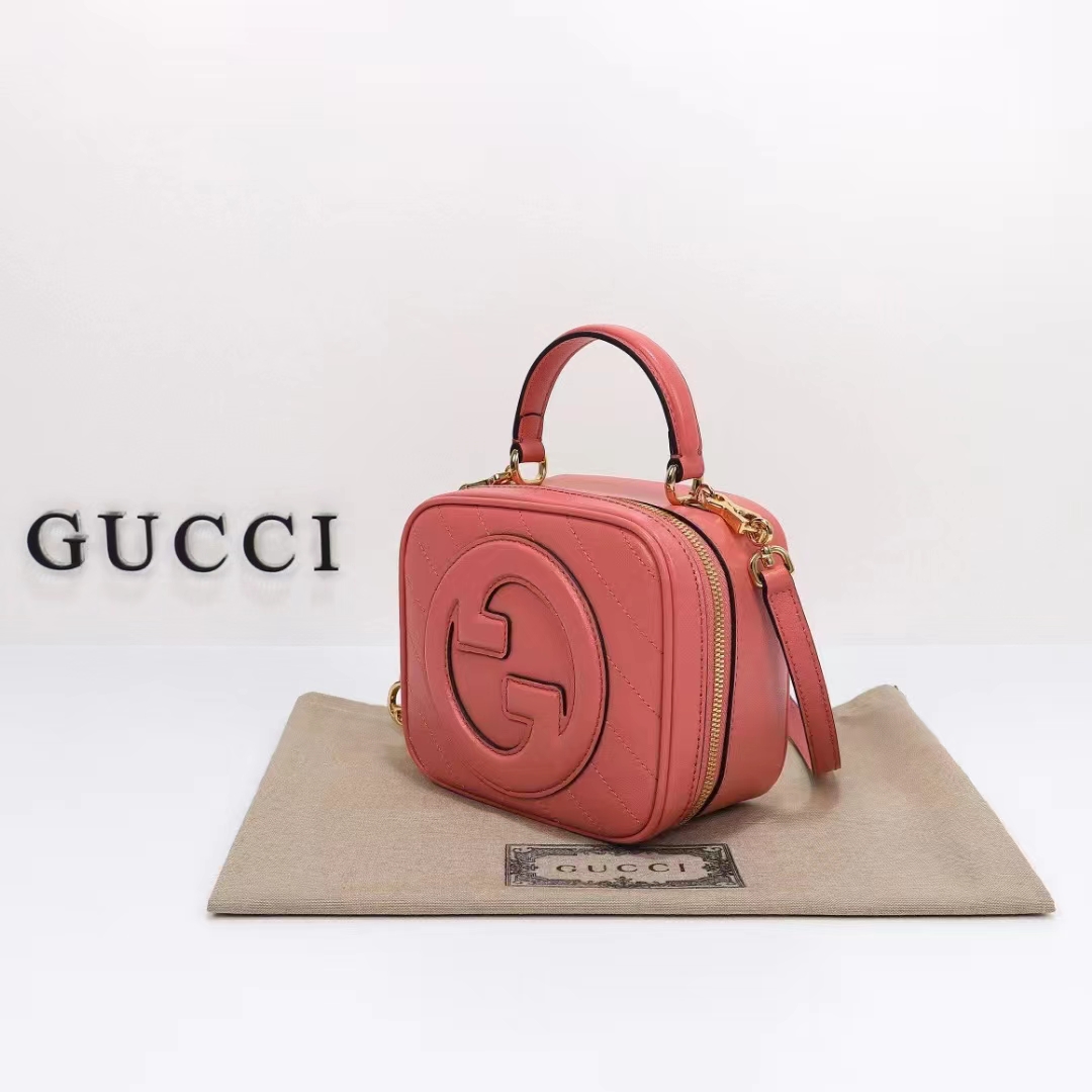 Gucci Women GG Blondie Top Handle Bag Pink Leather Round Interlocking G (3)