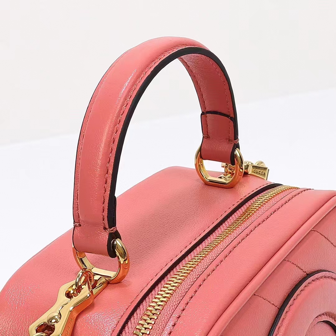 Gucci Women GG Blondie Top Handle Bag Pink Leather Round Interlocking G (8)