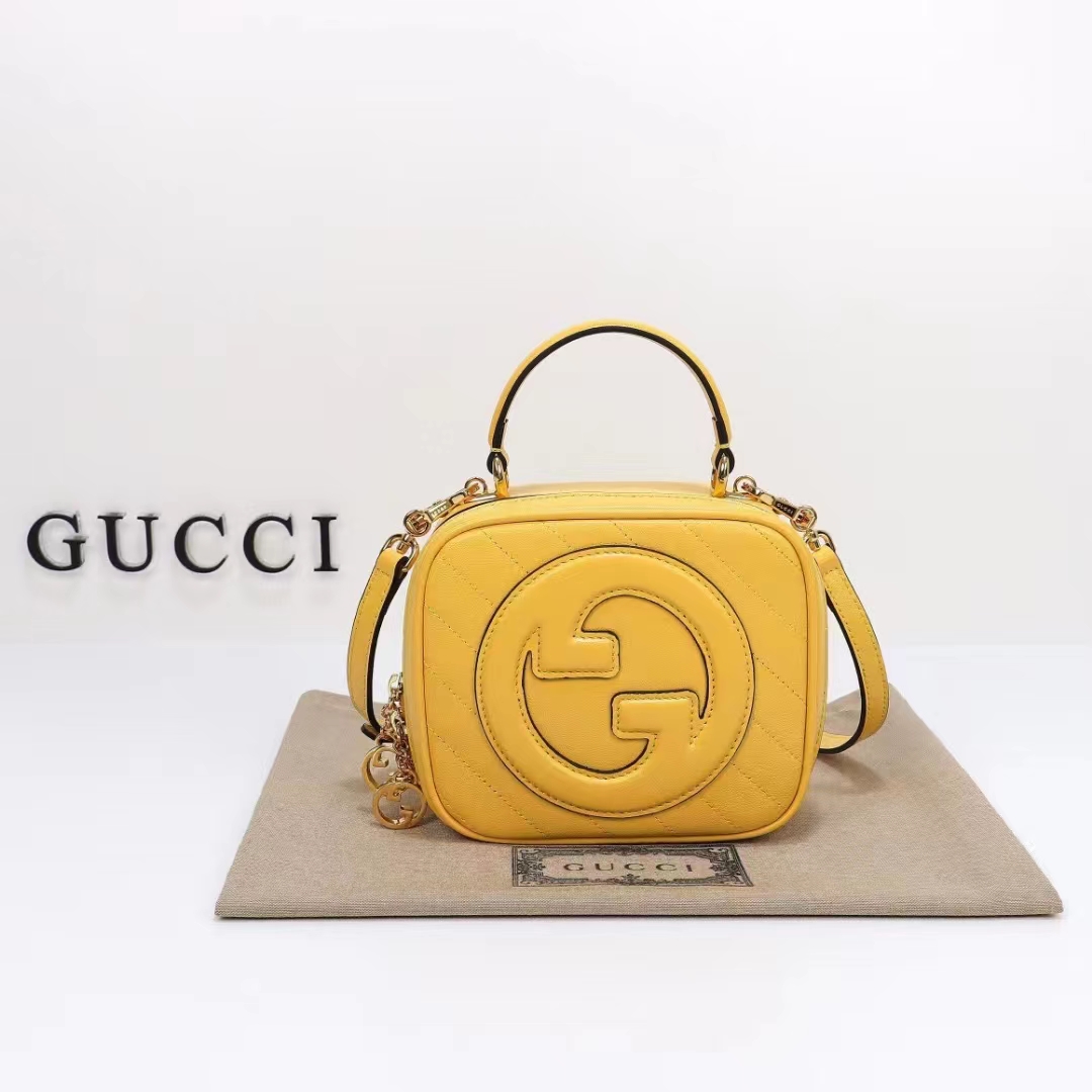 Gucci Women GG Blondie Top Handle Bag Yellow Leather Round Interlocking G (1)