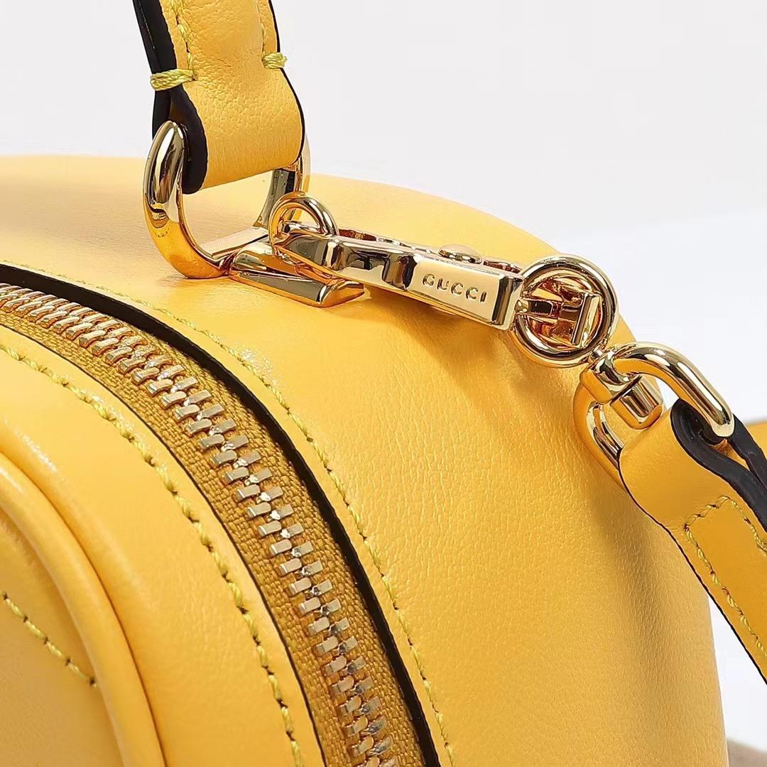Gucci Women GG Blondie Top Handle Bag Yellow Leather Round Interlocking G (10)