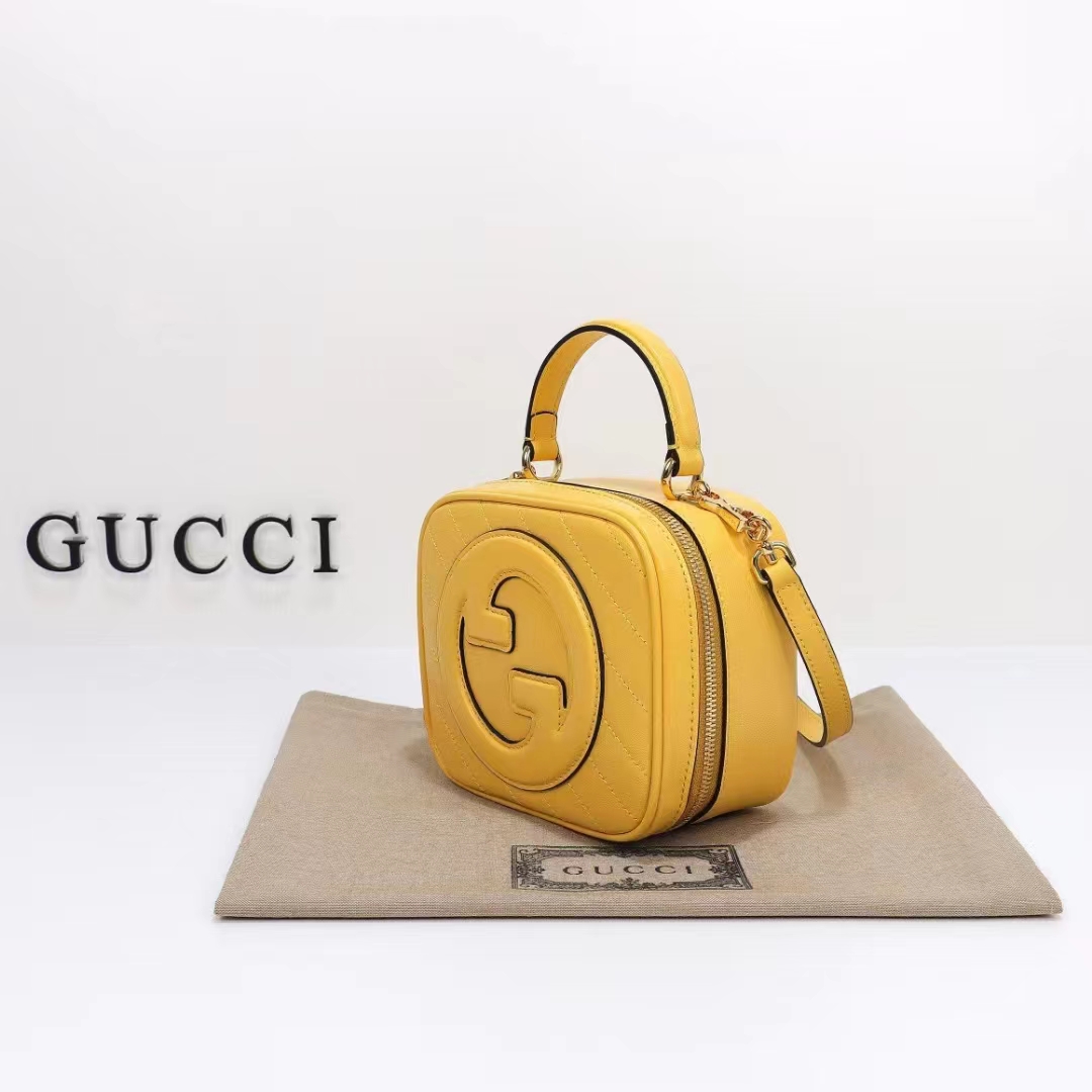 Gucci Women GG Blondie Top Handle Bag Yellow Leather Round Interlocking G (11)