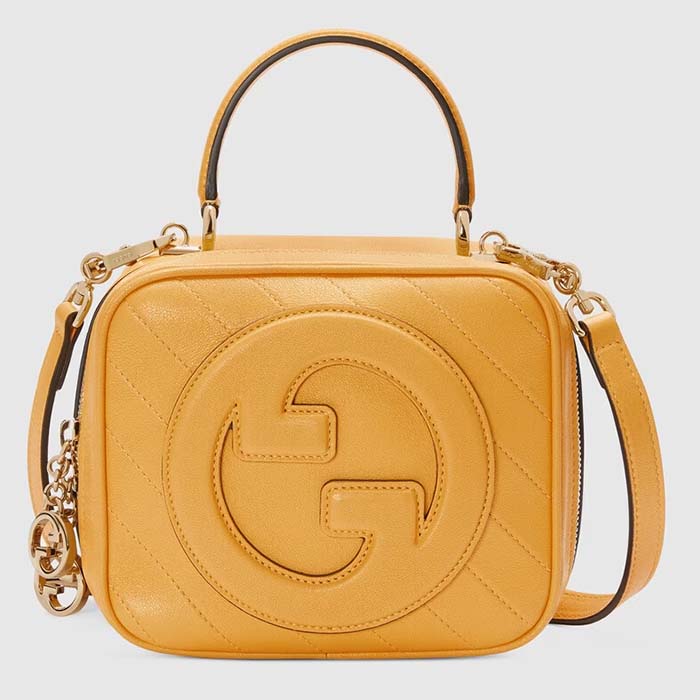 Gucci Women GG Blondie Top Handle Bag Yellow Leather Round Interlocking G