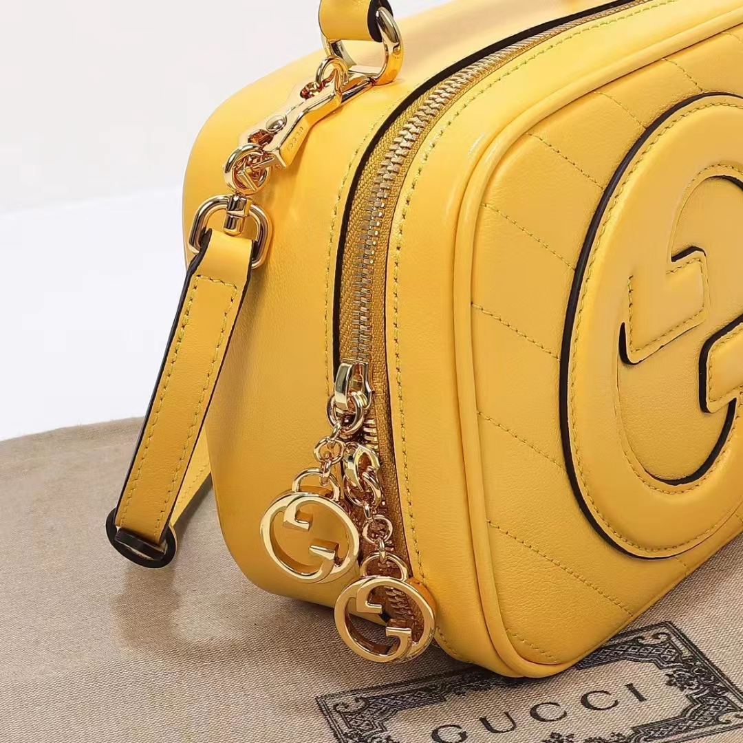 Gucci Women GG Blondie Top Handle Bag Yellow Leather Round Interlocking G (3)