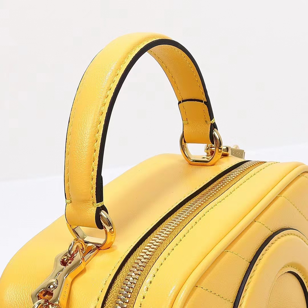 Gucci Women GG Blondie Top Handle Bag Yellow Leather Round Interlocking G (6)
