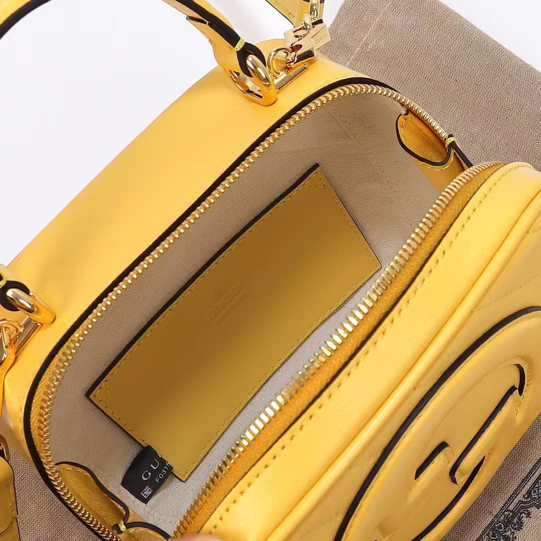 Gucci Women GG Blondie Top Handle Bag Yellow Leather Round Interlocking G (8)