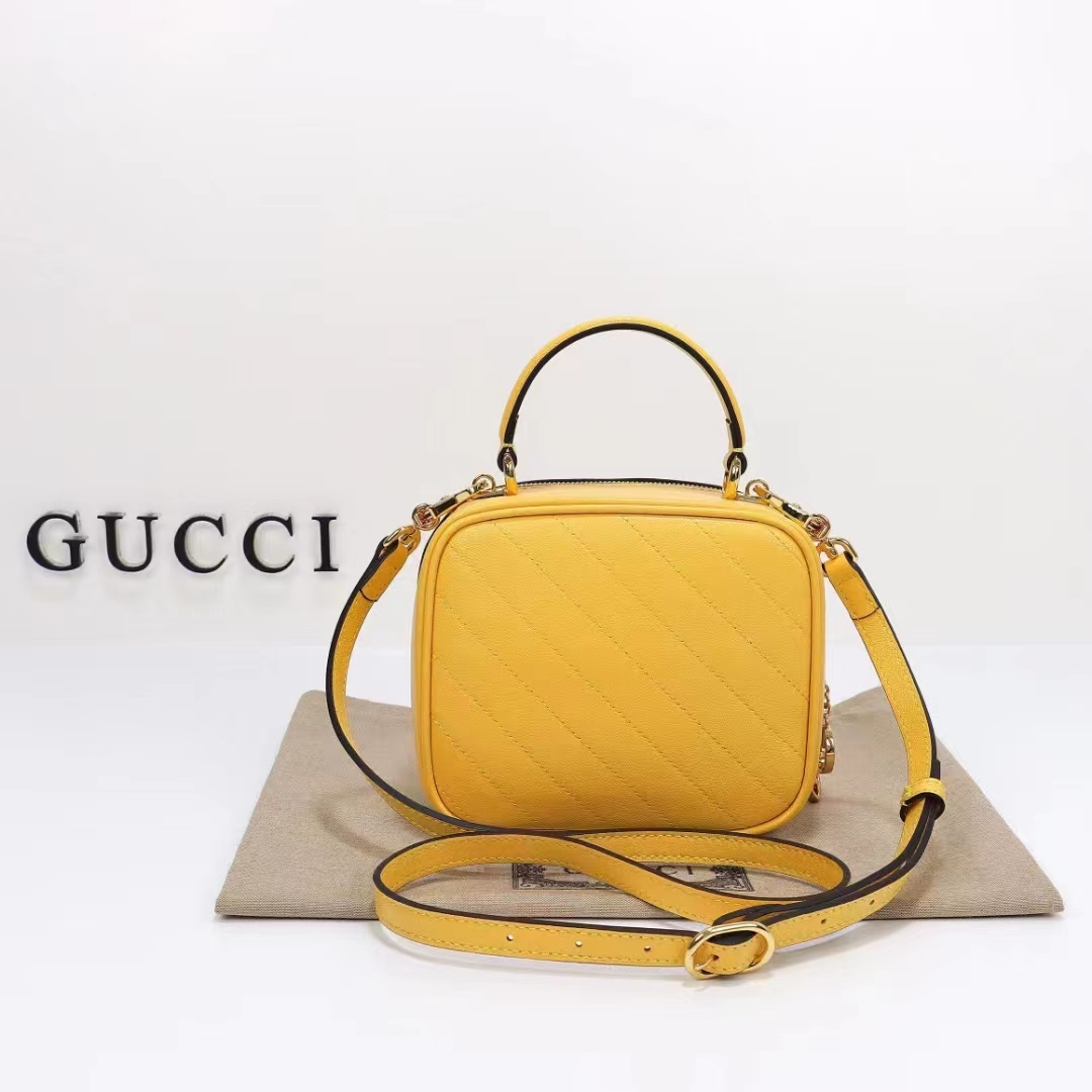 Gucci Women GG Blondie Top Handle Bag Yellow Leather Round Interlocking G (9)