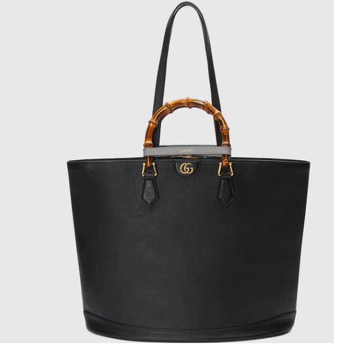 Gucci Women GG Diana Large Tote Bag Black Leather Double G
