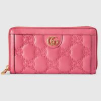 Gucci Women GG Marmont Zip Around Wallet Pink Matelassé Leather Double G (8)