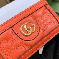 Gucci Women GG Matelassé Card Case Orange Leather Double G Four Card Slots (9)