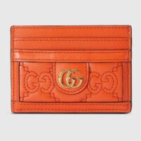 Gucci Women GG Matelassé Card Case Orange Leather Double G Four Card Slots