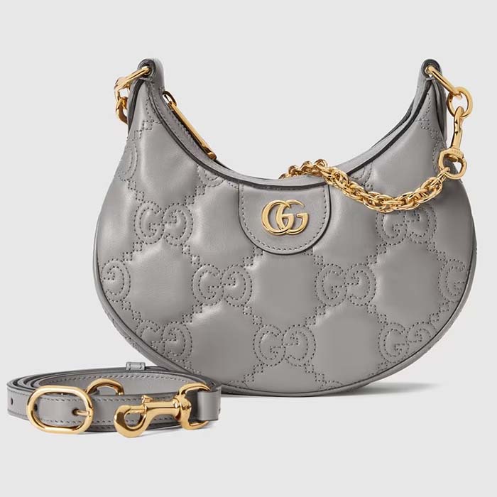 Gucci Women GG Matelassé Mini Bag Grey GG Matelassé Leather Double G