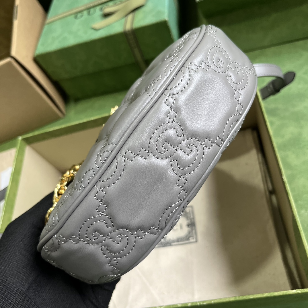 Gucci Women GG Matelassé Mini Bag Grey GG Matelassé Leather Double G (5)