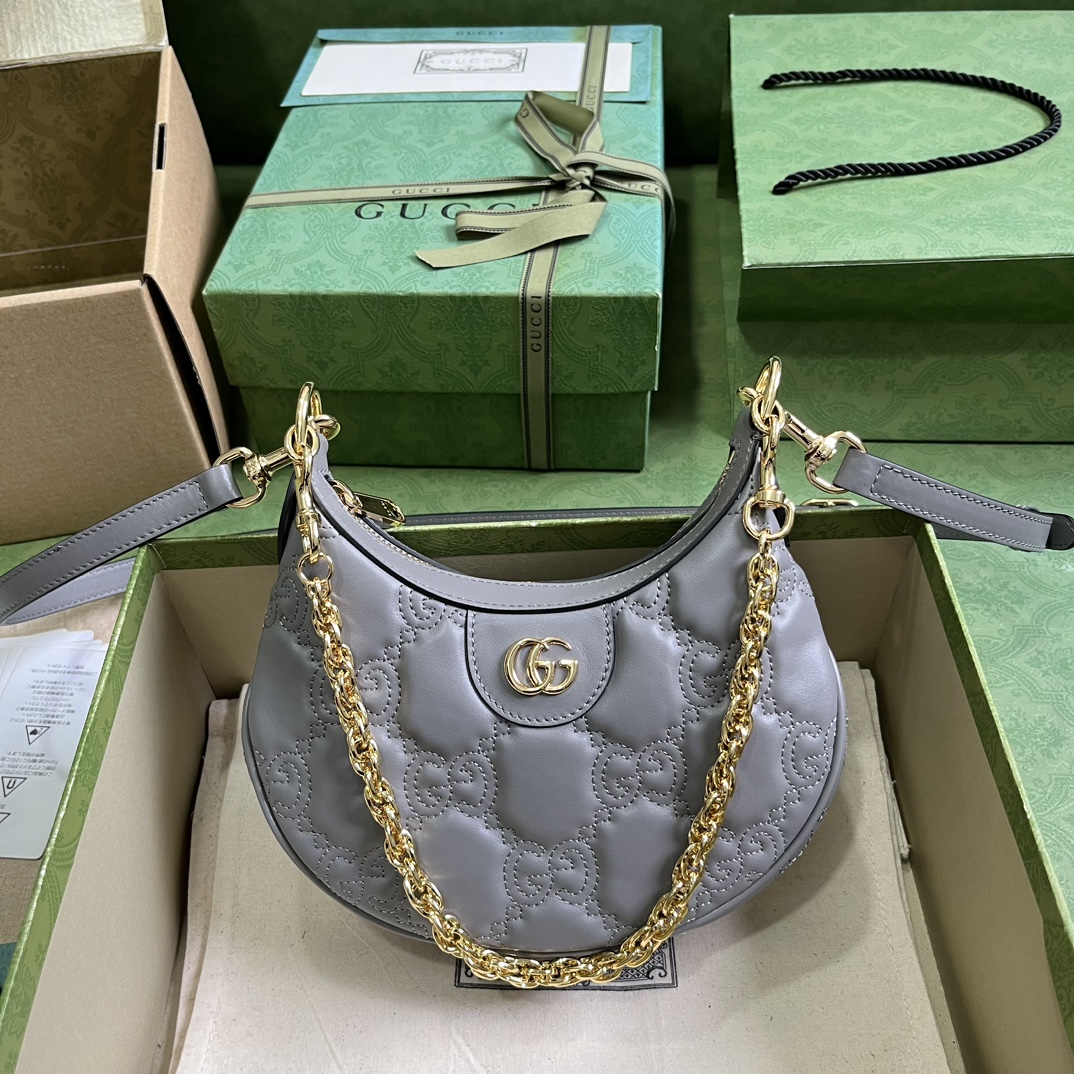Gucci Women GG Matelassé Mini Bag Grey GG Matelassé Leather Double G (6)