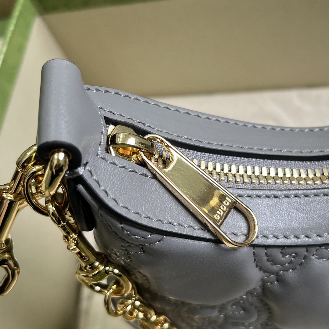Gucci Women GG Matelassé Mini Bag Grey GG Matelassé Leather Double G (8)