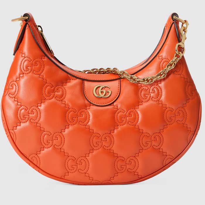 Gucci Women GG Matelassé Small Shoulder Bag Orange Double G Zip Closure