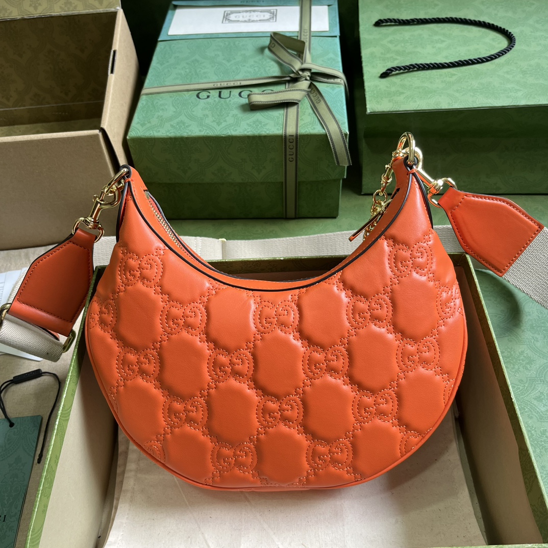 Gucci Women GG Matelassé Small Shoulder Bag Orange Double G Zip Closure (9)