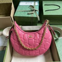 Gucci Women GG Matelassé Small Shoulder Bag Pink Double G Zip Closure (1)