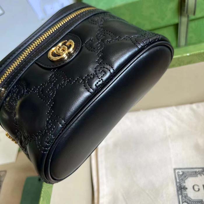 Gucci Women GG Matelassé Top Handle Mini Bag Black Leather Double G (1)