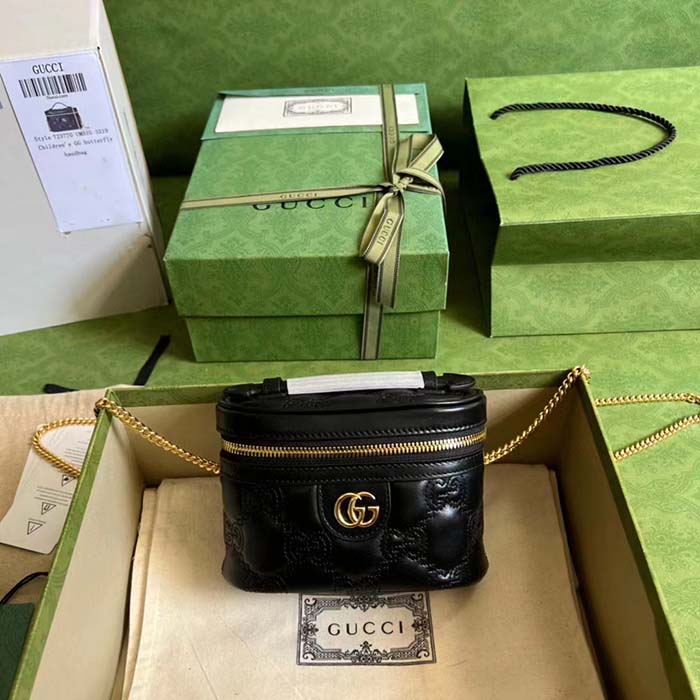 Gucci Women GG Matelassé Top Handle Mini Bag Black Leather Double G (11)