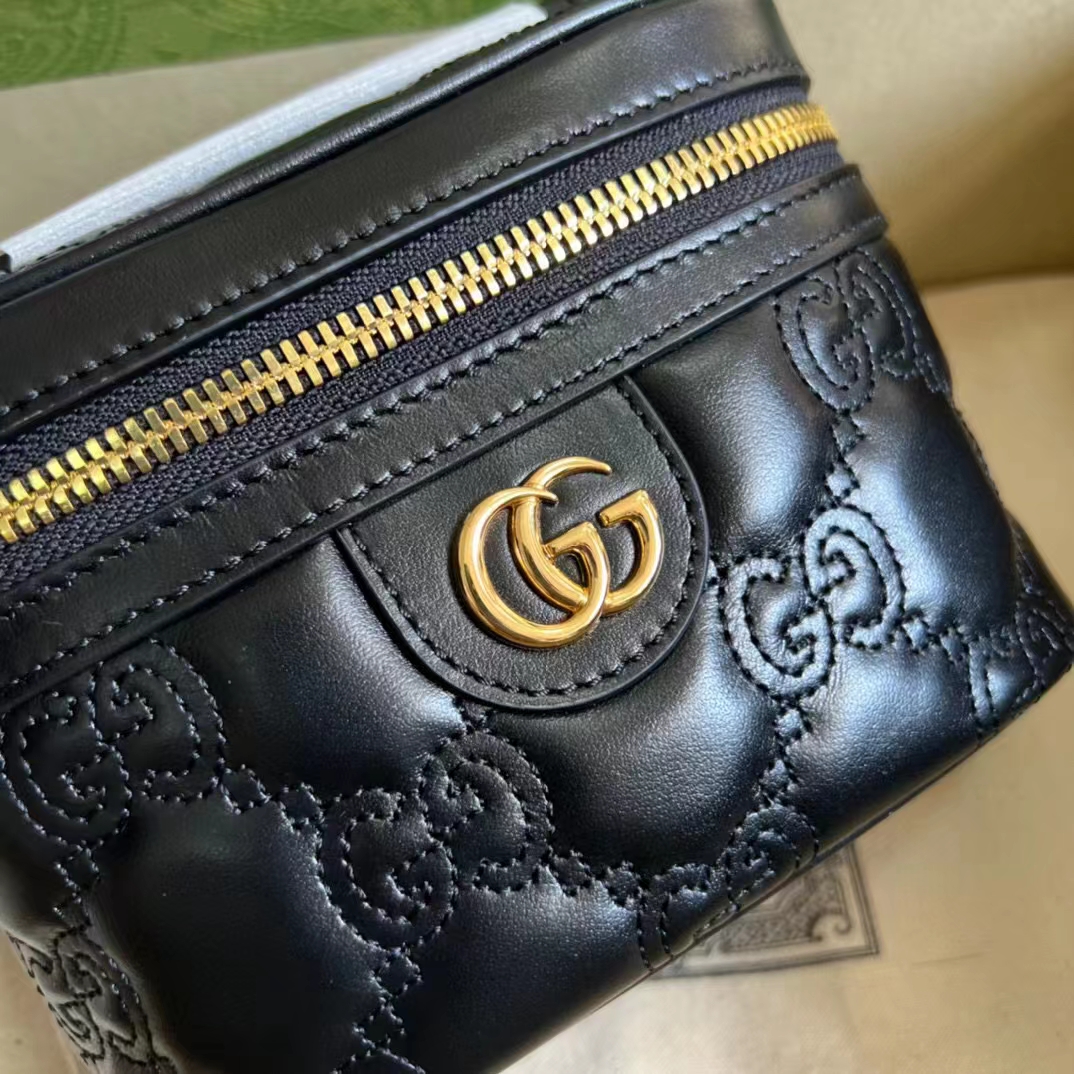 Gucci Women GG Matelassé Top Handle Mini Bag Black Leather Double G (3)