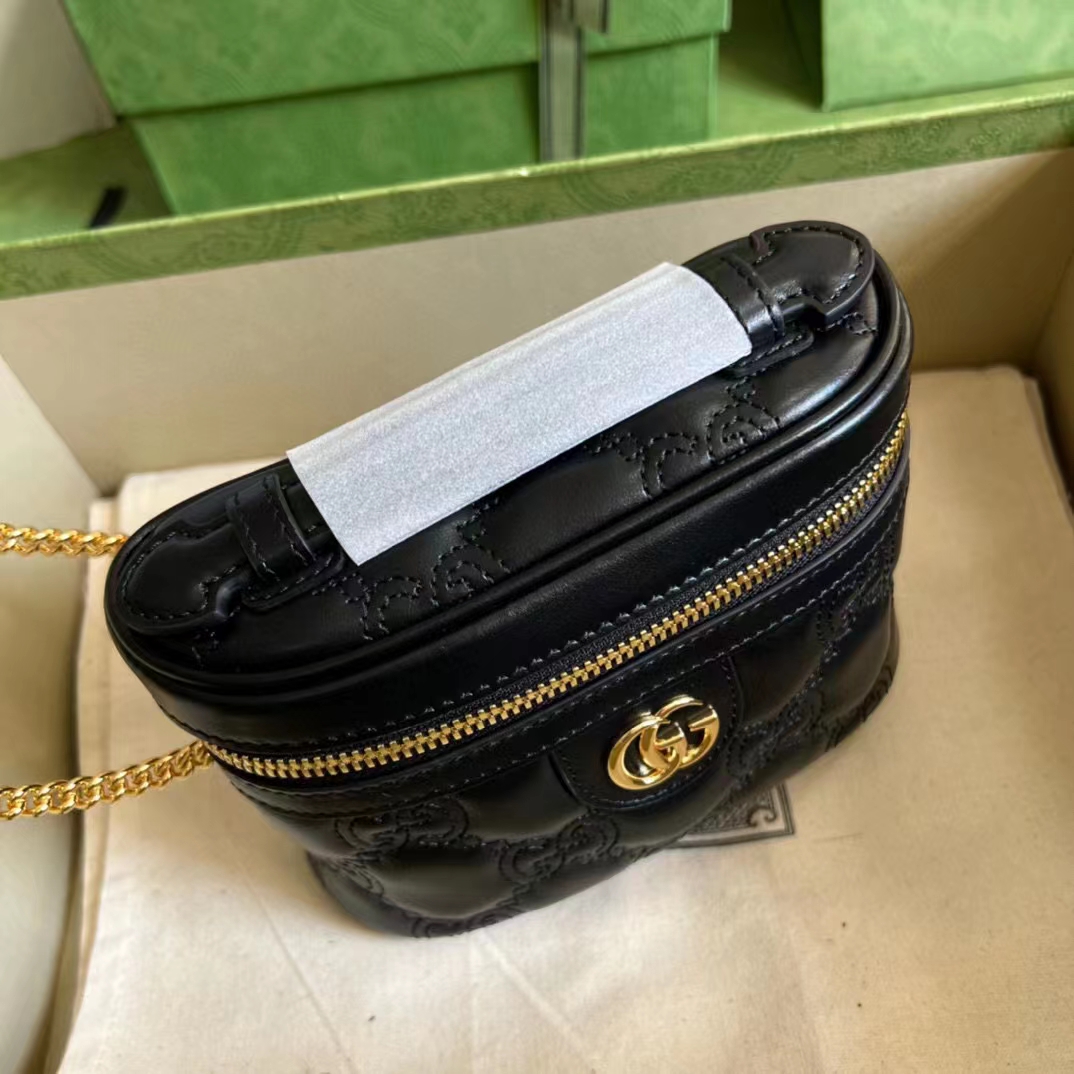 Gucci Women GG Matelassé Top Handle Mini Bag Black Leather Double G (6)