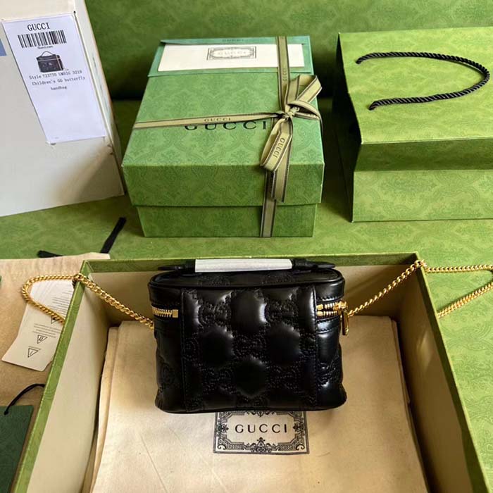 Gucci Women GG Matelassé Top Handle Mini Bag Black Leather Double G (9)