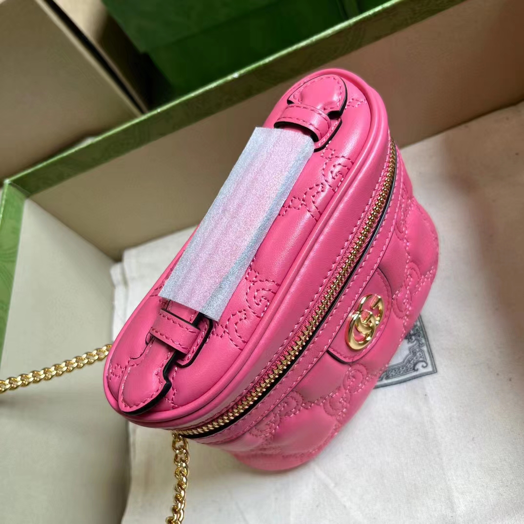 Gucci Women GG Matelassé Top Handle Mini Bag Pink Leather Double G (1)