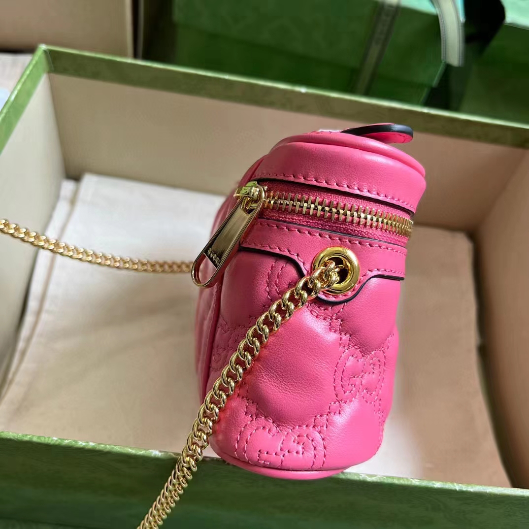 Gucci Women GG Matelassé Top Handle Mini Bag Pink Leather Double G (10)
