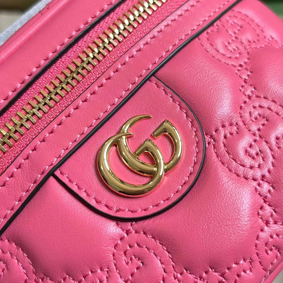 Gucci Women GG Matelassé Top Handle Mini Bag Pink Leather Double G (2)