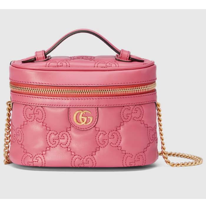 Gucci Women GG Matelassé Top Handle Mini Bag Pink Leather Double G