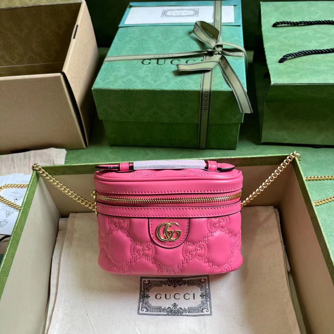 Gucci Women GG Matelassé Top Handle Mini Bag Pink Leather Double G (5)
