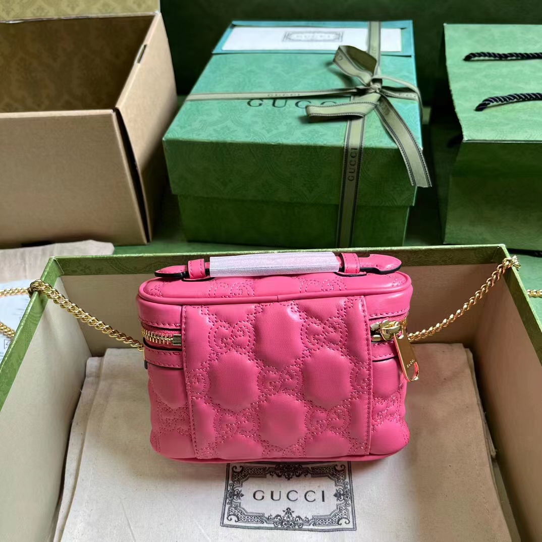 Gucci Women GG Matelassé Top Handle Mini Bag Pink Leather Double G (7)