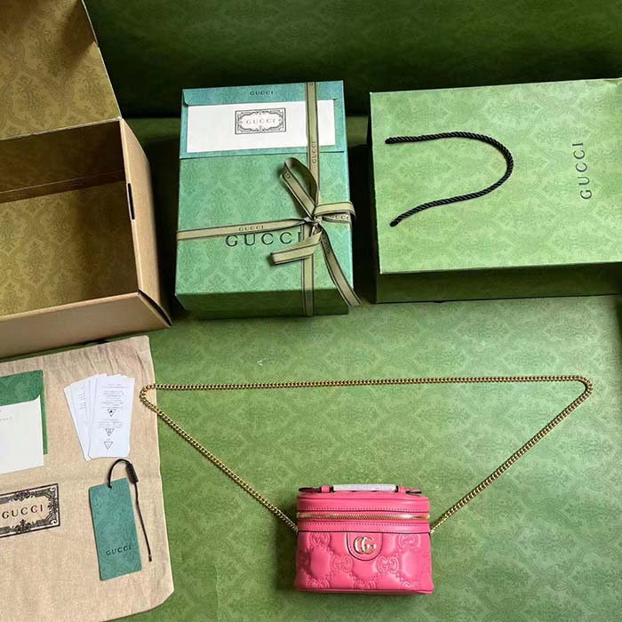 Gucci Women GG Matelassé Top Handle Mini Bag Pink Leather Double G (8)