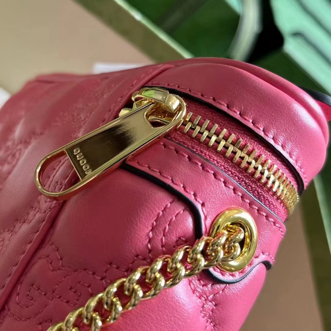 Gucci Women GG Matelassé Top Handle Mini Bag Pink Leather Double G (9)