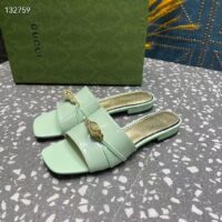 Gucci Women GG Slide Sandal Tiger Head Light Green Leather Flat (11)