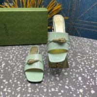 Gucci Women GG Slide Sandal Tiger Head Light Green Leather Flat (11)