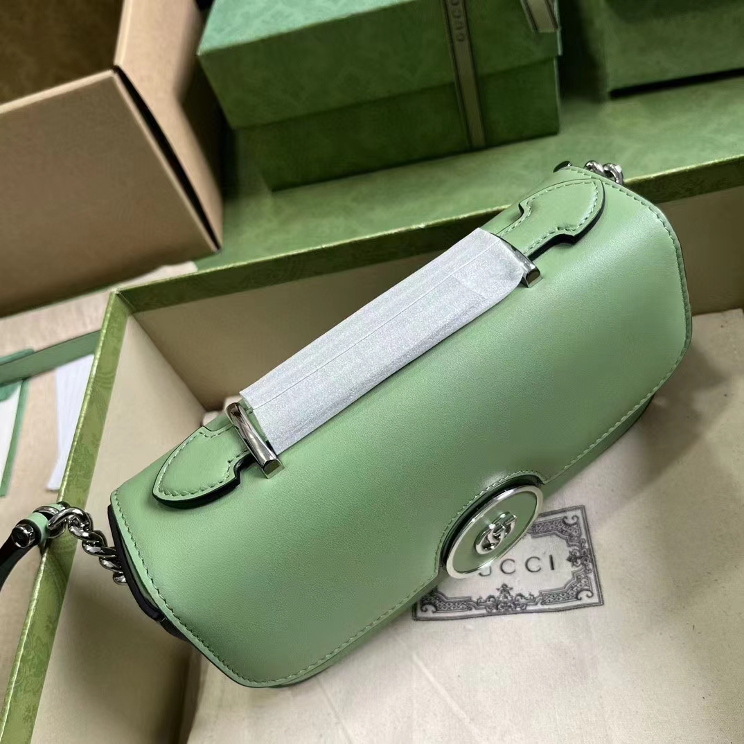 Gucci Women Petite GG Mini Shoulder Bag Light Green Leather Double G (1)