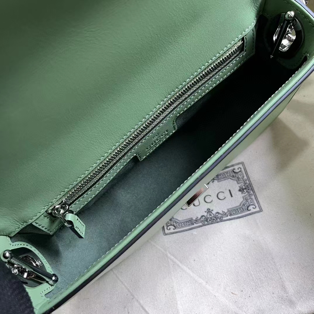 Gucci Women Petite GG Mini Shoulder Bag Light Green Leather Double G (10)