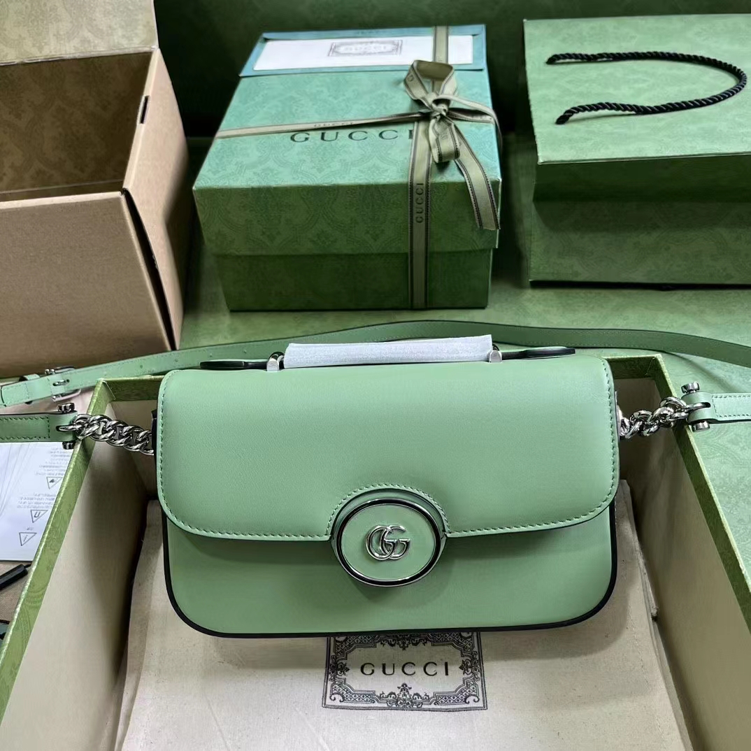 Gucci Women Petite GG Mini Shoulder Bag Light Green Leather Double G (2)