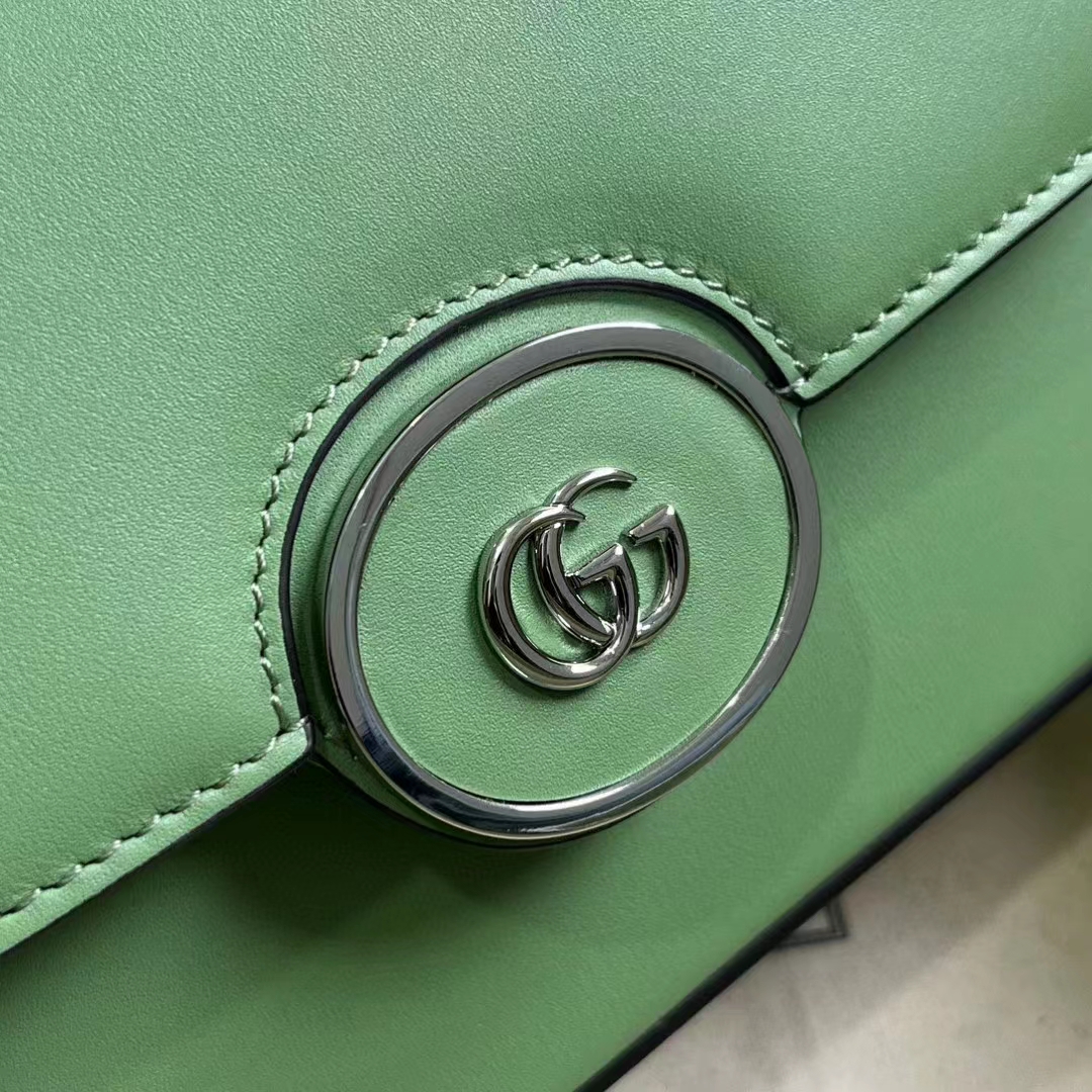 Gucci Women Petite GG Mini Shoulder Bag Light Green Leather Double G (3)
