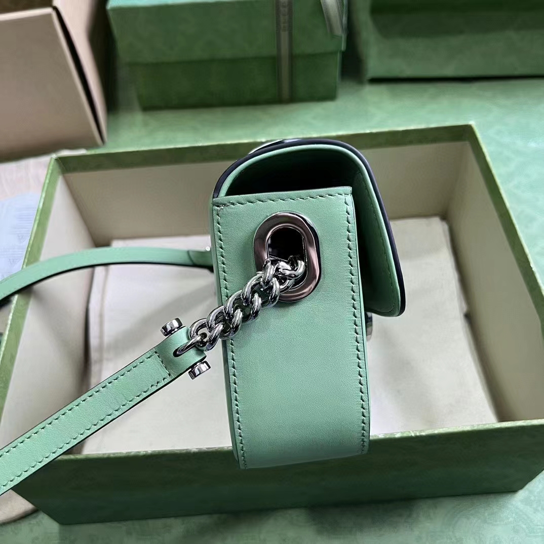 Gucci Women Petite GG Mini Shoulder Bag Light Green Leather Double G (4)