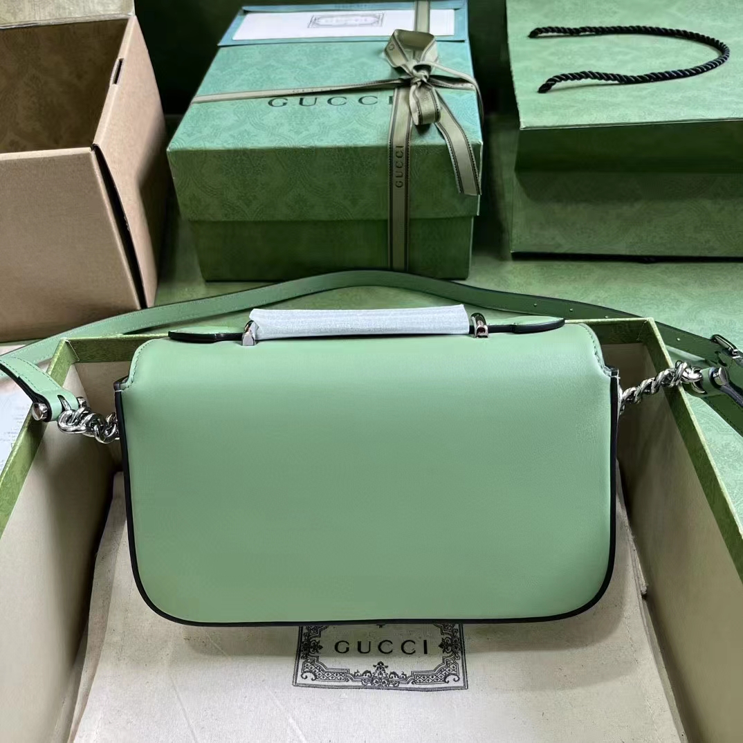 Gucci Women Petite GG Mini Shoulder Bag Light Green Leather Double G (7)