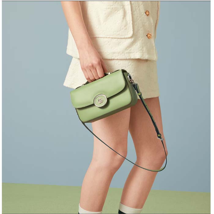 Gucci Women Petite GG Mini Shoulder Bag Light Green Leather Double G (9)