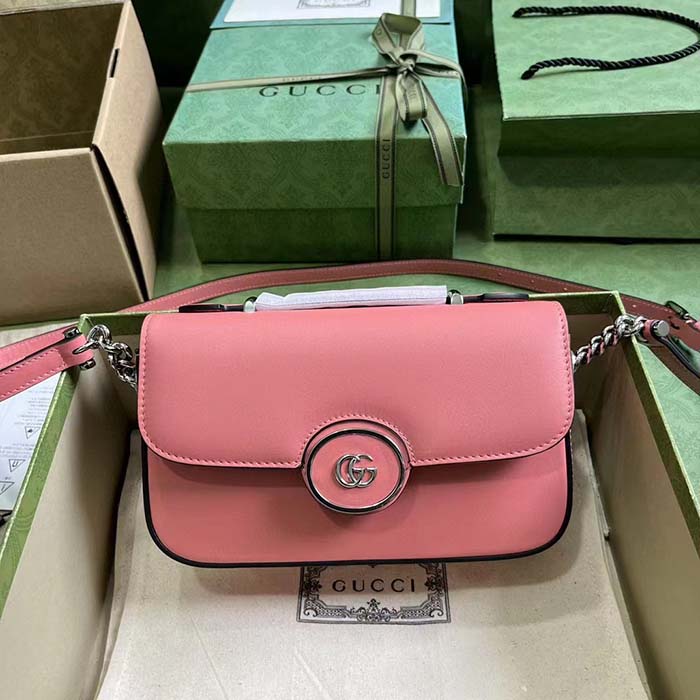 Gucci Women Petite GG Mini Shoulder Bag Pink Leather Double G (7)