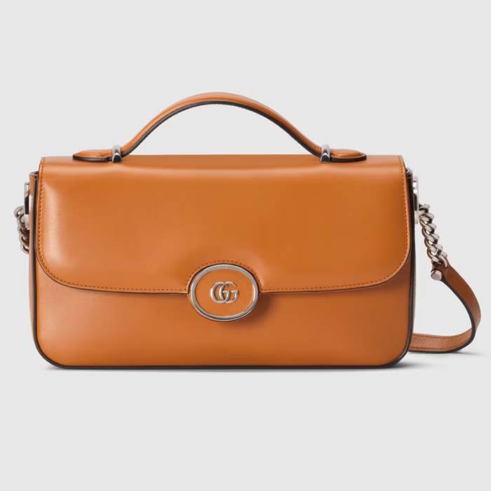 Gucci Women Petite GG Small Shoulder Bag Orange Leather Double G