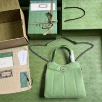 Gucci Women Petite GG Small Tote Bag Light Green Leather Double G (1)