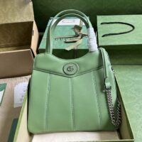 Gucci Women Petite GG Small Tote Bag Light Green Leather Double G (1)